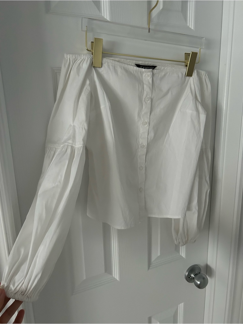 Express - Off-Shoulder White Button-Front Top Blouse
